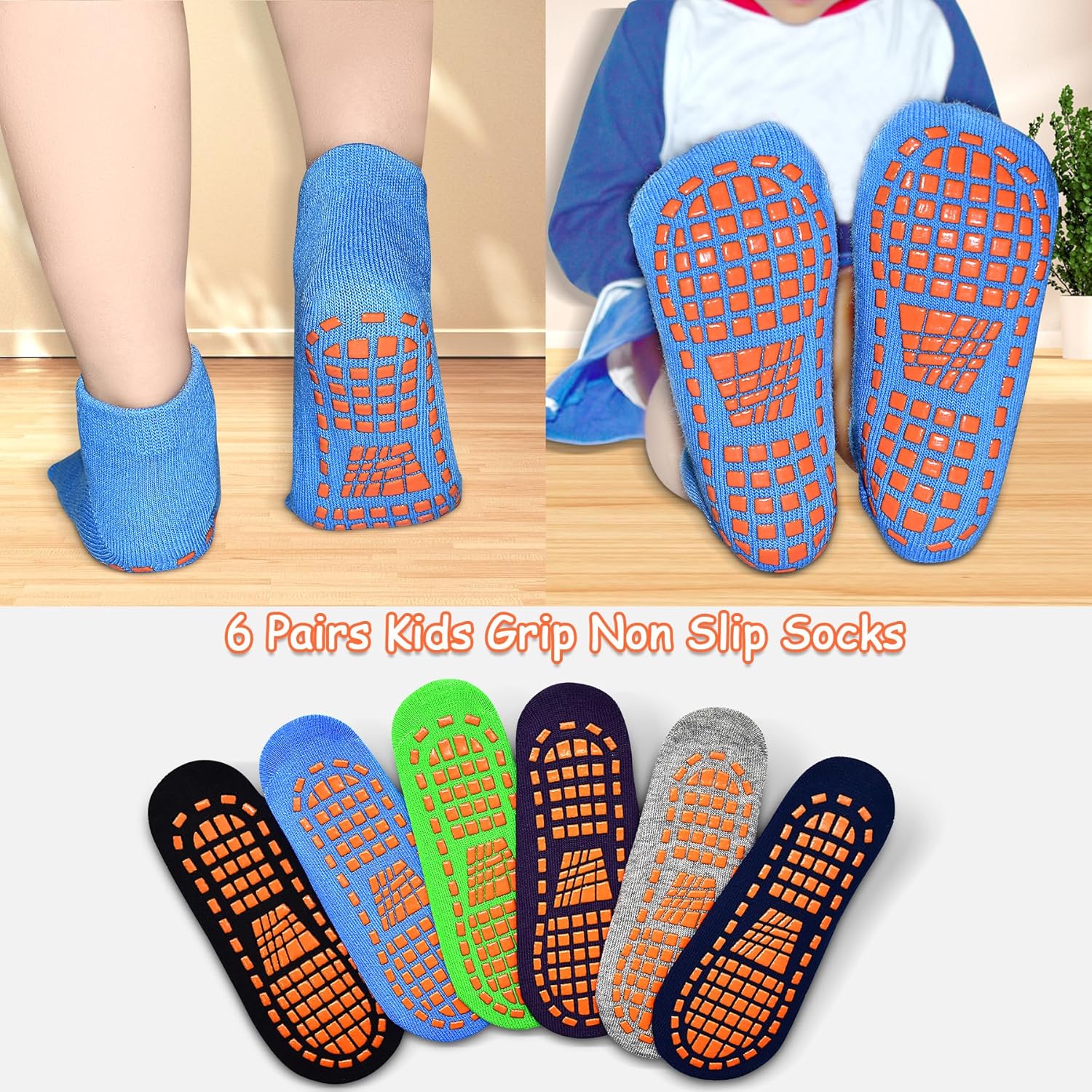 Non-Slip Grip Socks for Boys 2-13