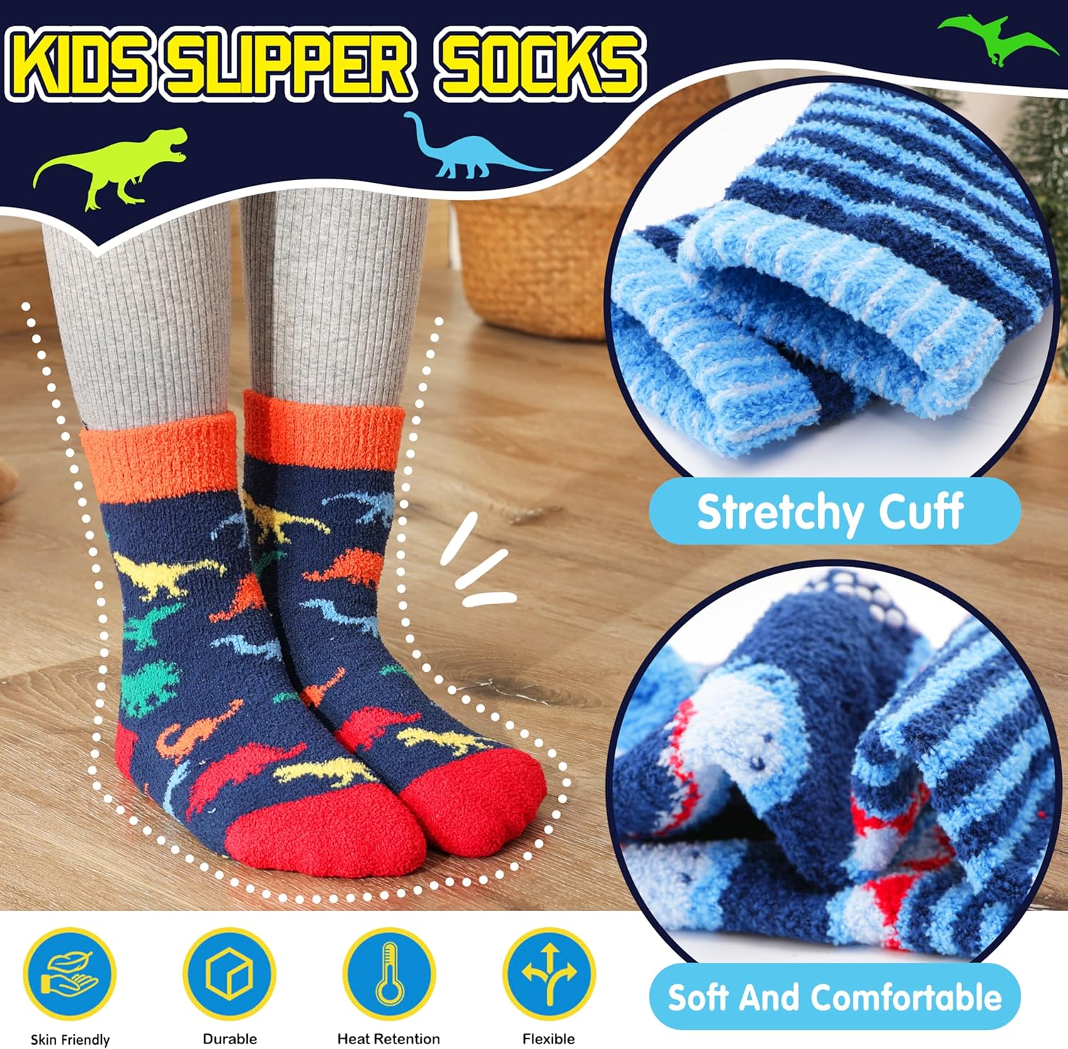 Fun Fuzzy Slipper Socks for Kids 6 Pairs
