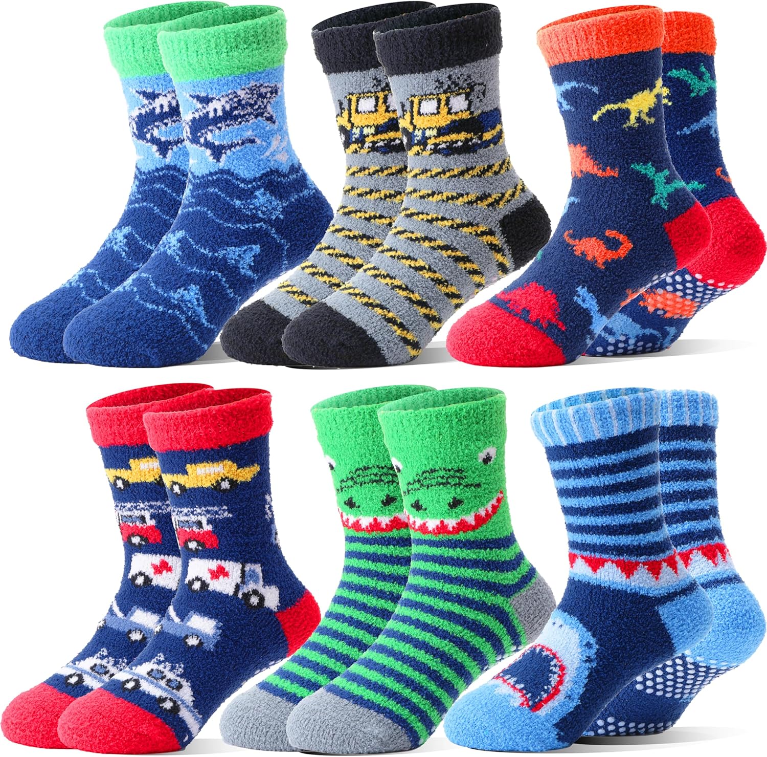 Fun Fuzzy Slipper Socks for Kids 6 Pairs