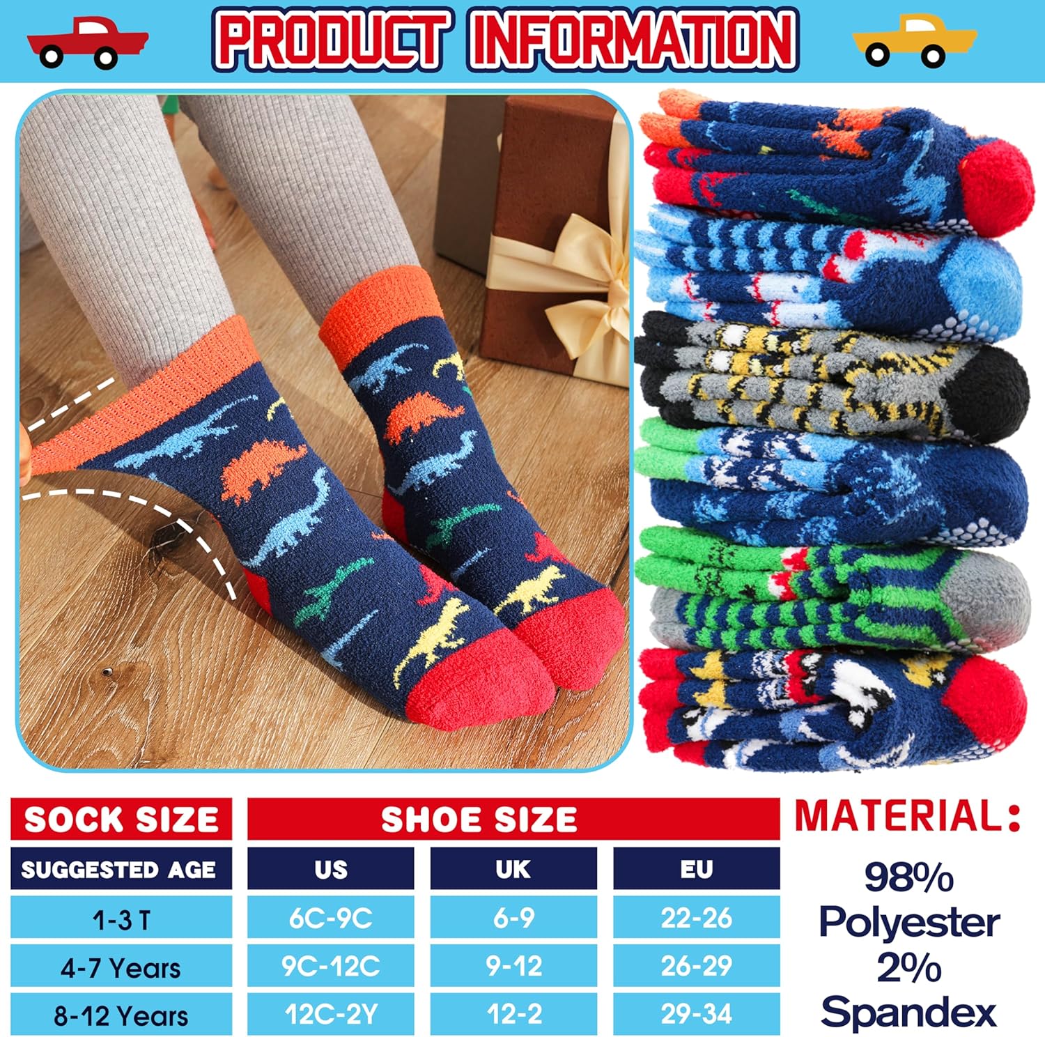 Fun Fuzzy Slipper Socks for Kids 6 Pairs