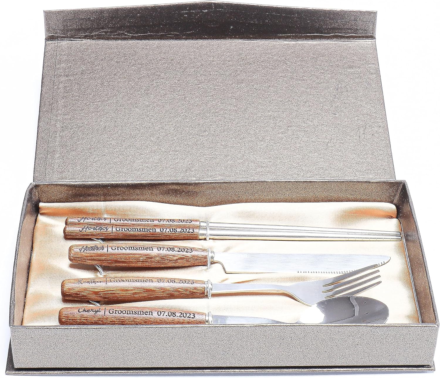 Personalized Stainless Steel Cutlery Set with Case and Engraved Handle